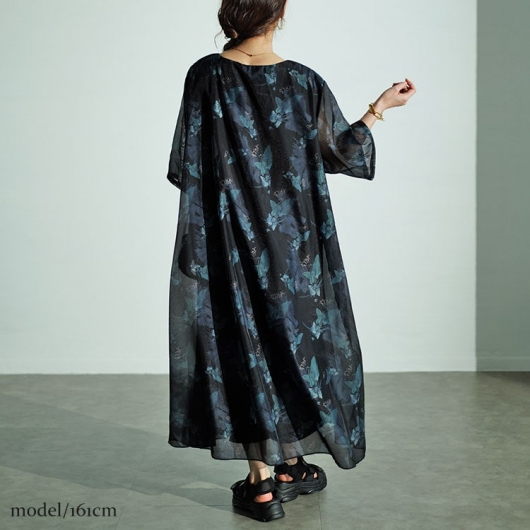 定番のお歳暮 大きいサイズ レディース nw ボタニカル柄シアーワンピース ワンピース