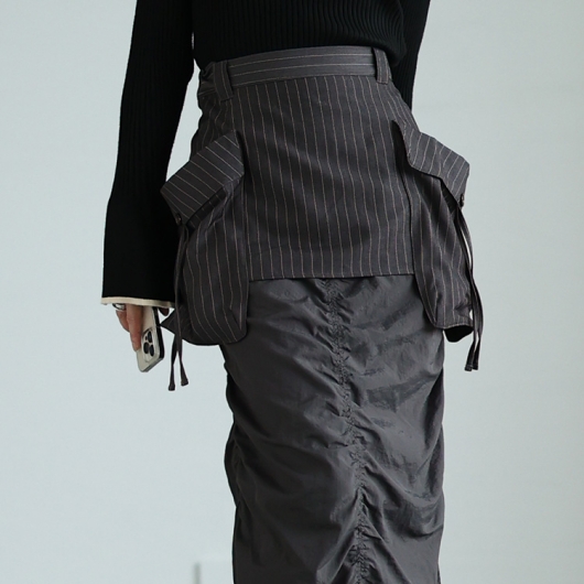 レディーススカート 大きいサイズ レディース オーバーポケットレイヤードスカート