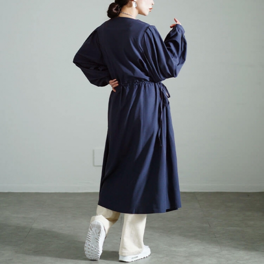 大きいサイズ レディース タックスリーブダブルボタンワンピース nw