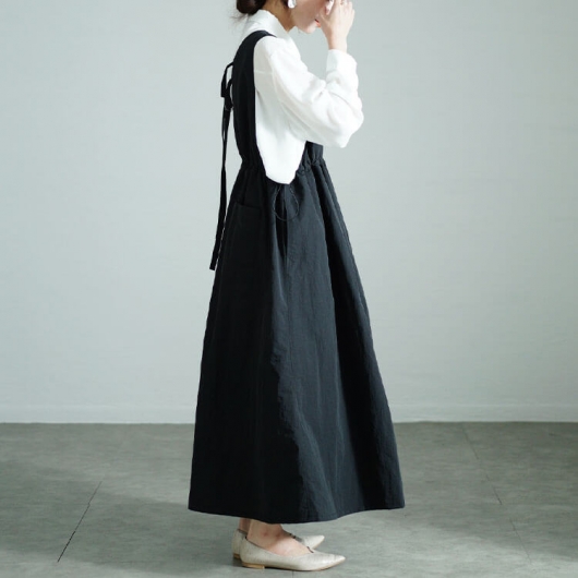 大きいサイズ レディース 深Vネックバックベルトジャンパースカート nw