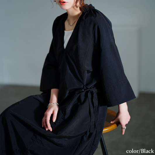 大きいサイズ レディース フリル襟サイドリボンナイロン