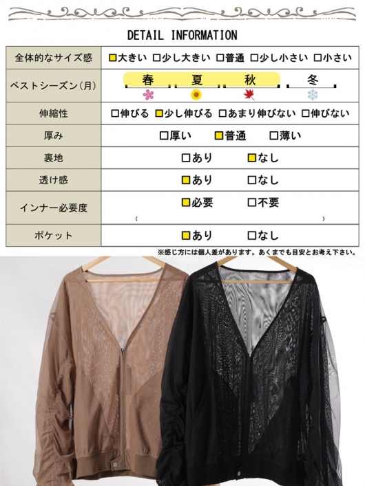 大きいサイズ レディース ギャザースリーブZIPシアーブルゾン nw