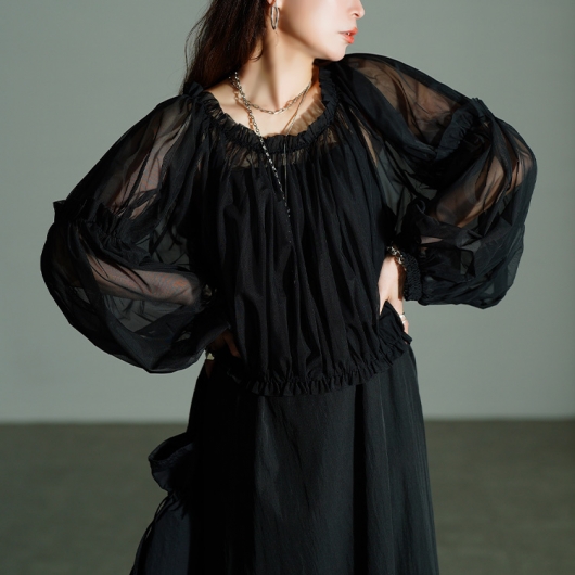 大きいサイズ レディース ギャザーチュールトップス＆キャミワンピース