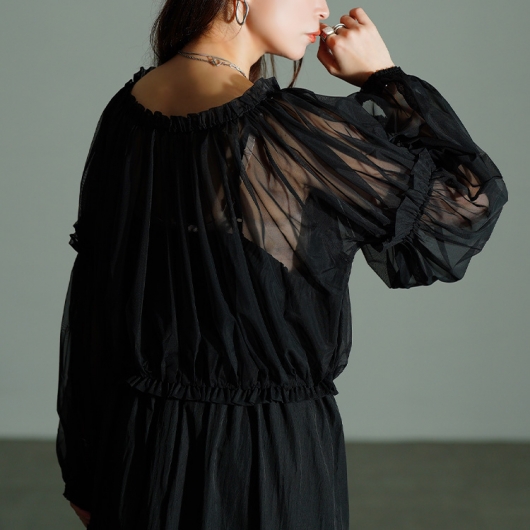 大きいサイズ レディース ギャザーチュールトップス＆キャミワンピース