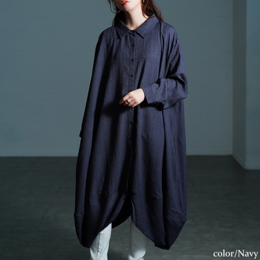 大きいサイズ レディース サイドコクーン変形シャツチュニック nw