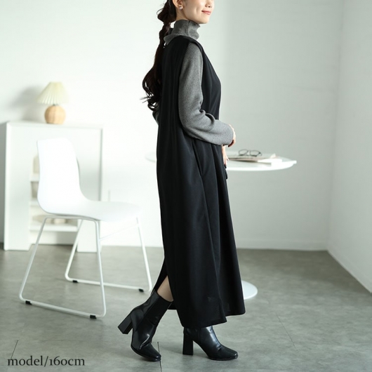 大きいサイズ レディース バックスリット深キーネックジャンパー