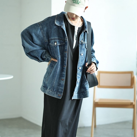 大きいサイズ レディース バックスリット深キーネックジャンパー