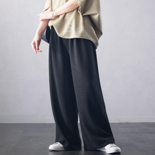 大きいサイズ レディース リブワイドパンツ plan-250055｜大きい