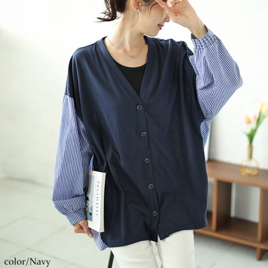 【タグ付き新品】TO BE CHIC 大きいサイズV カーディガン ネイビー タグ付き新品】TO BE CHIC 大きいサイズV カーディガン ネイビー