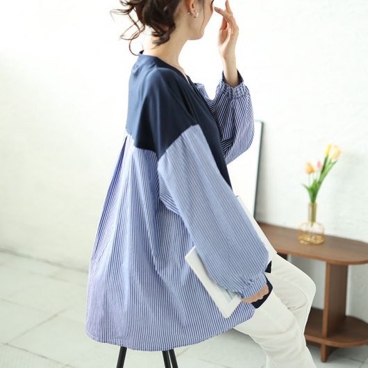 イベントセール】 大きいサイズ レディース ストライプ切り替えVネック