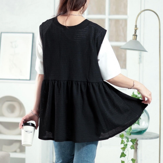 大きいサイズ レディース 前後2way楊柳ペプラムジレ plan-281078