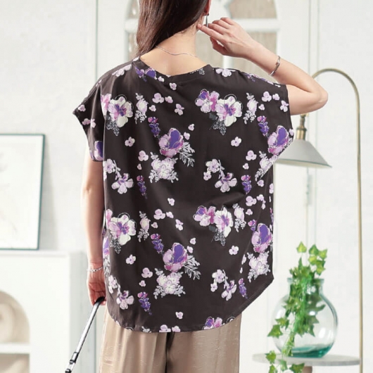 大きいサイズ レディース 接触冷感花柄コットンTシャツ plan-281517