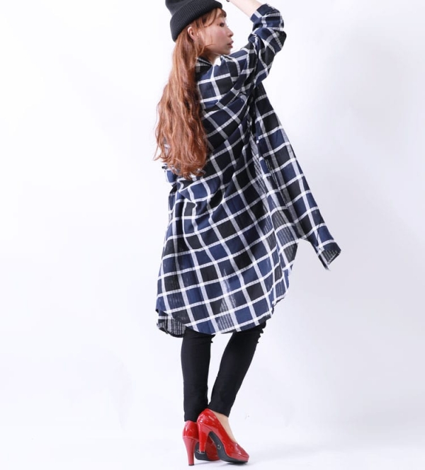 45R コットンチェックシャツワンピース サイズ3 シャツワンピース
