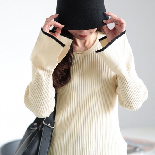 大きいサイズ レディース ベルスリーブ配色リブニット plan-450003