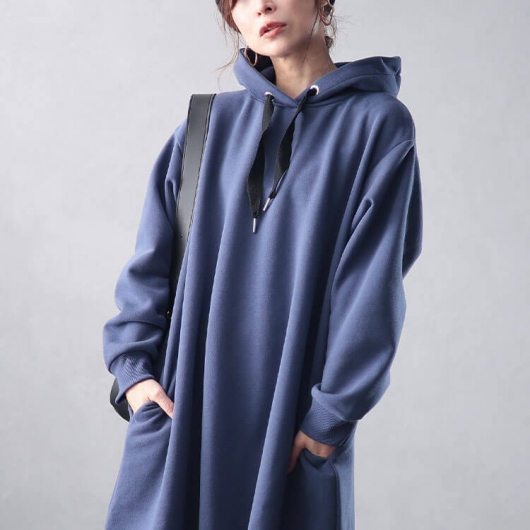   フード付きワンピース Mサイズ 大きいサイズ レディース 裏起毛サイドスリットフード付きワンピース