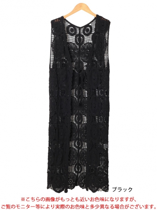 大きいサイズ レディース クロッシェ編みロングジレ sada-6932