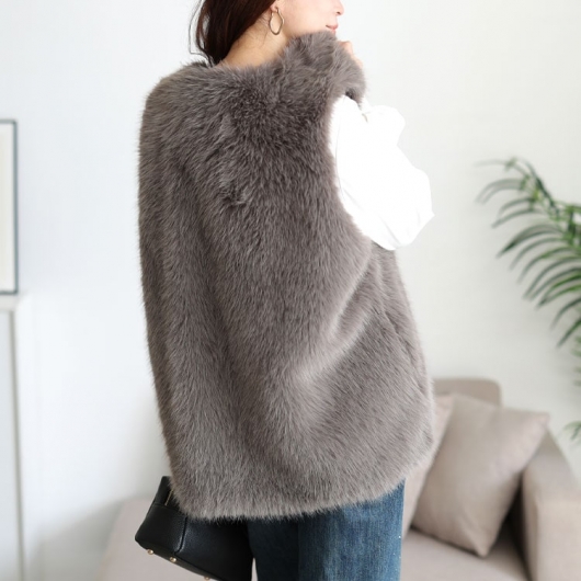 大きいサイズ 自由区 アンゴラファーベスト サイズ44 大きいサイズ 自由区 アンゴラファーベスト サイズ44