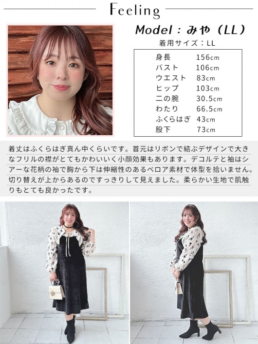 大きいサイズ レディース 花柄シアーブラウス切替えワンピース sn