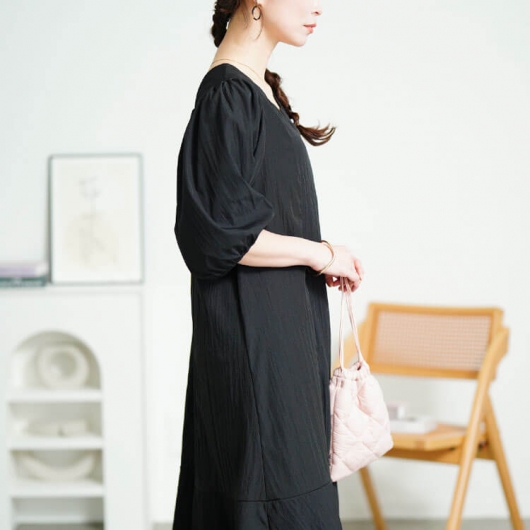 大きいサイズ レディース 前後2wayパフスリーブワンピース sum