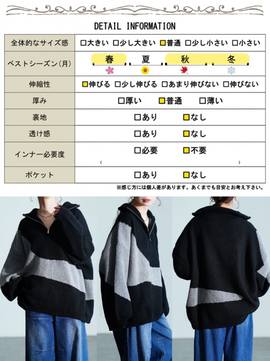 大きいサイズ レディース ハーフZIPアシメバイカラーニット sum-0018