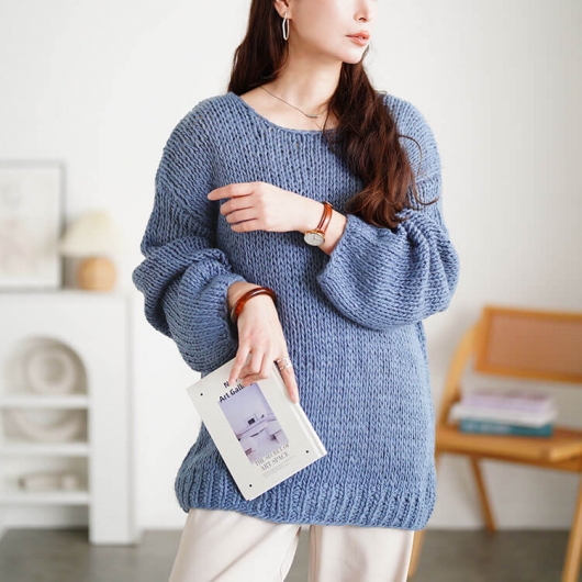 大きいサイズ レディース ラウンドネックローゲージニット sum-0019