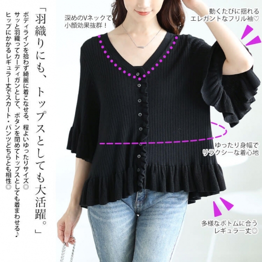 133293 ファッション カーディガン 7ゲージ配色リブZIPカーディガン