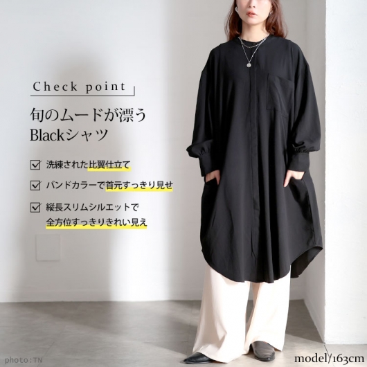 大きいサイズ レディース バンドカラー比翼シャツワンピース sum