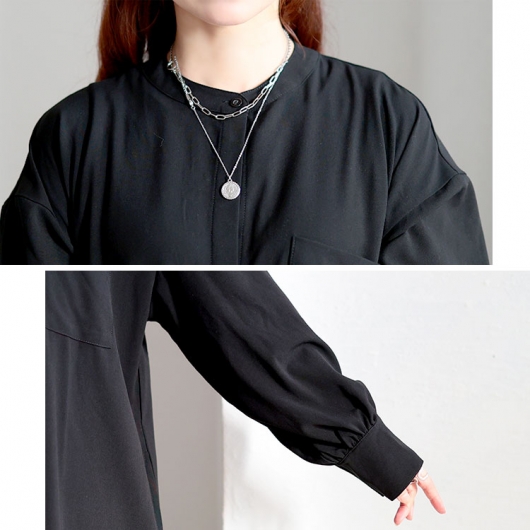 大きいサイズ レディース バンドカラー比翼シャツワンピース sum