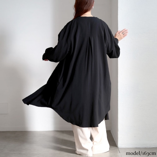 大きいサイズ レディース バンドカラー比翼シャツワンピース sum