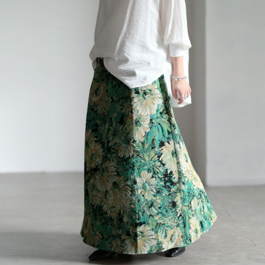 大きいサイズ レディース 花柄ゴブランフレアスカート sum-0034