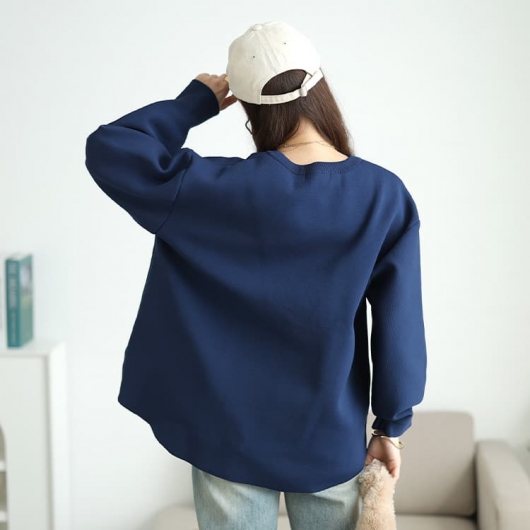 大きいサイズ レディース サガラ刺繍ロゴワッペンボリューム袖ニット