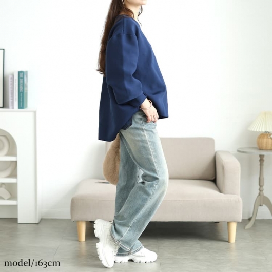 大きいサイズ レディース サガラ刺繍ロゴワッペンボリューム袖ニット