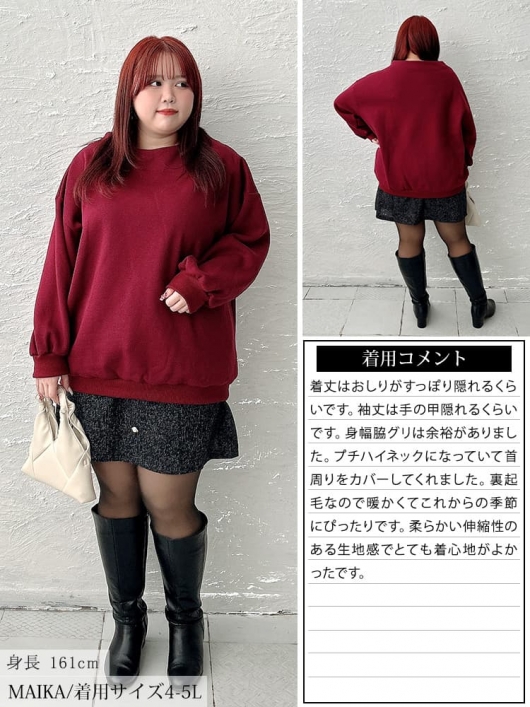 3ミリフル　裏起毛　美品　クラシックタイプ　Lサイズ 大きいサイズ レディース 裏起毛ミニハイネックプルオーバー sum-0037