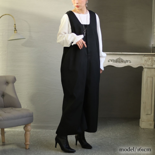 大きいサイズ レディース 裾スリットサロペットパンツ sw-0573