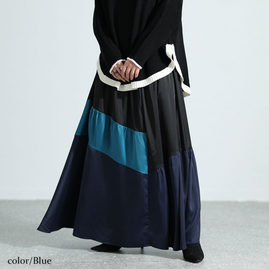 イベントセール】 大きいサイズ レディース サテン切り替え配色