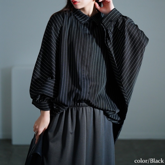 大きいサイズ レディース ピンストライプドルマンシャツ sw-0678