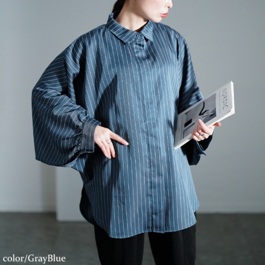 大きいサイズ レディース ピンストライプドルマンシャツ sw-0678