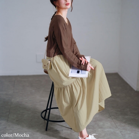 大きいサイズ レディース ハートネック切り替えティアードワンピース