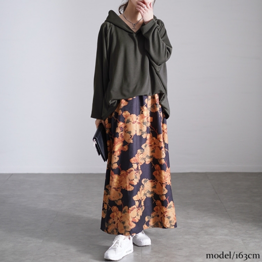 大きいサイズ レディース 花柄ドッキングパーカーワンピース sw