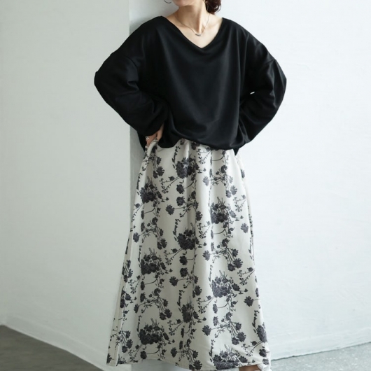 大きいサイズ レディース ブーケ柄Vネックドッキングワンピース