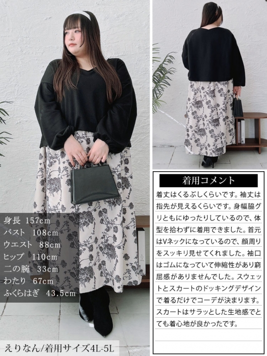 大きいサイズ レディース ブーケ柄Vネックドッキングワンピース