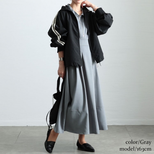 大きいサイズ レディース ハーフZIPパフスリーブワンピース sw