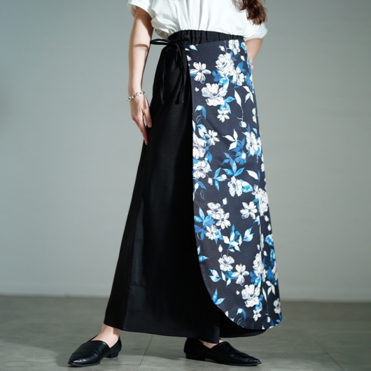 大きいサイズ レディース 花柄ラップワイドパンツ sw-0751