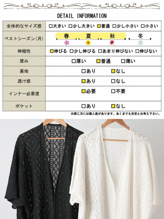 大きいサイズ レディース アウター カーディガン トッパー レース ロング 五分袖 ドルマン ルーム 無地 夏コーデ 春 秋 LL 2L 3L 4L 5L ブラック オフホワイト GOLDJAPAN 大きいサイズ レディース アウター カーディガン