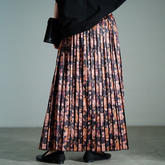 プリーツプリーズ　花柄タイトロングスカート 茶 プリーツプリーズ スカート プリーツプリーズ 花柄タイトロング