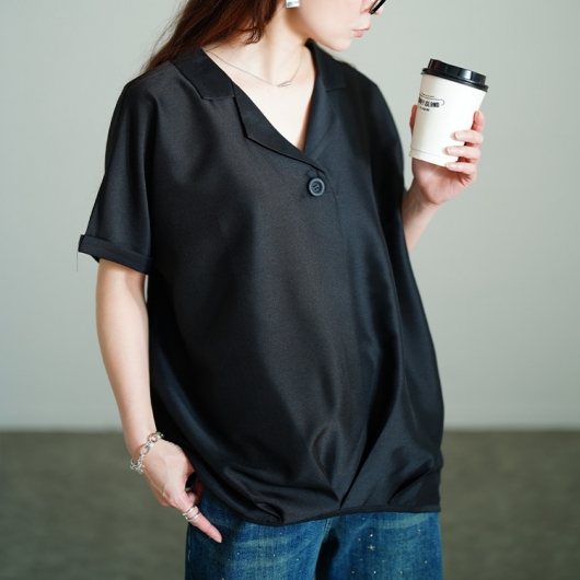 レディース　服 大きいサイズ レディース 接触冷感裾タックオープンカラープル