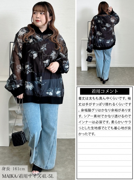 大きいサイズ レディース 花柄プリントシアーシャツ sw-0785 【メール