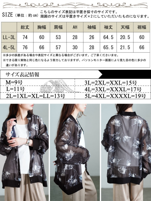 大きいサイズ レディース 花柄プリントシアーシャツ sw-0785