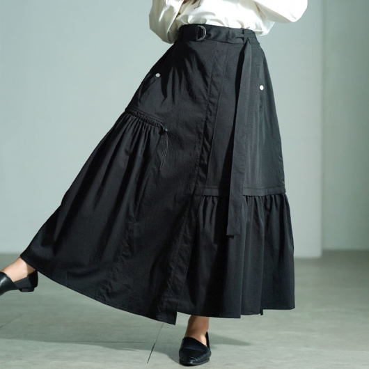 大きいサイズ レディース アシメ切り替えドロストフレアスカート sw