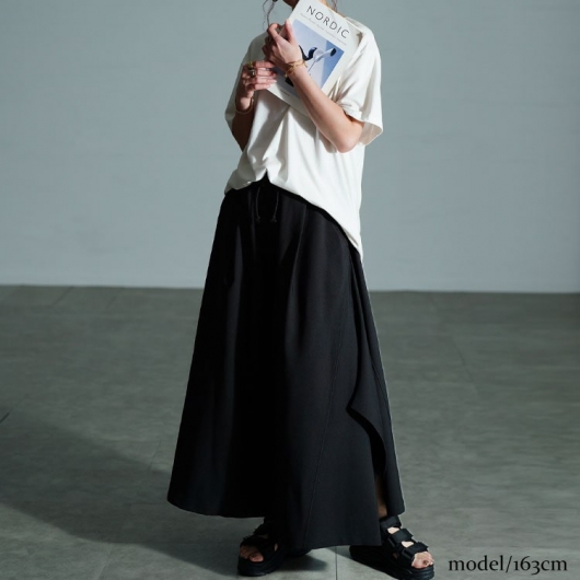 大きいサイズ レディース アシメタック変形ワイドパンツ sw-0808